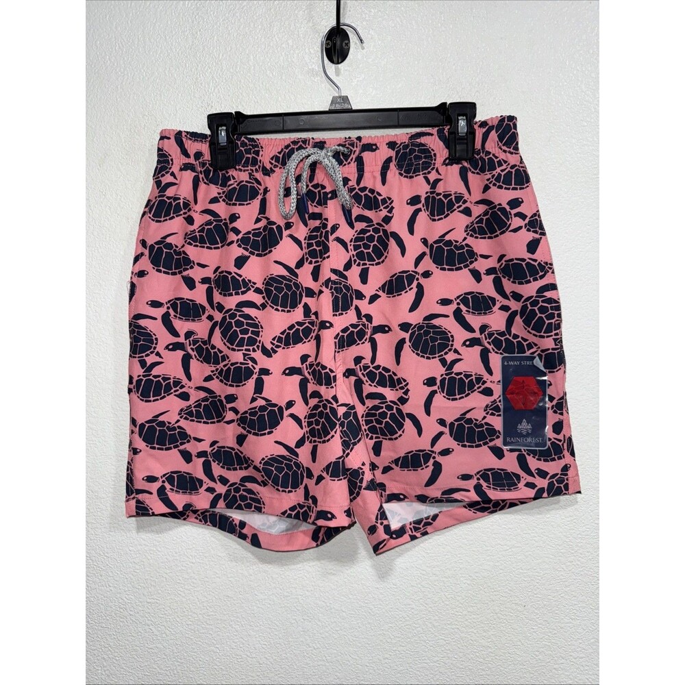 Swim Trunks Turtle Print Men Sz M Lined Shorts Stretch Drawstring Pockets NWOT